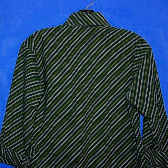 "THE BEST" Striped Button-Up Shirt - Green & Yellow - Cannabis Leaf Motif - M - Picture 4 of 6